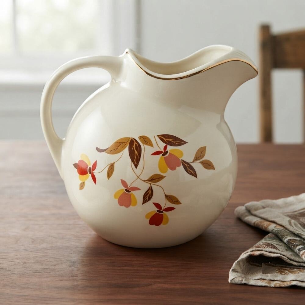 Vintage Hall China Jewel Tea Autumn Leaf 80 Oz No 3 Ball Jug Ice Lip MCM